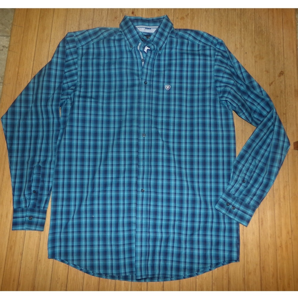Ariat Pro Series Mens LT Blue Plaid Long Sleeve Button Down Shirt